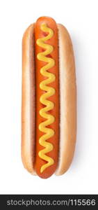 Hot dog with mustard isolated on white background. Hot dog with mustard