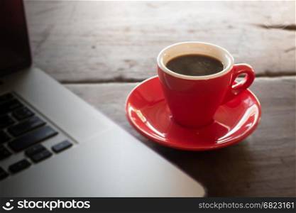 Hot espresso on working table, stock photo