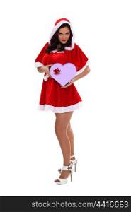 hot lady Christmas giving a heart shaped gift
