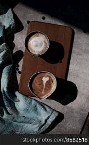 Hot latte art coffee,focus at white foam. . Hot latte art coffee