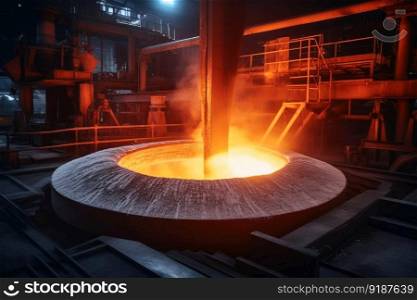 Hot liquid iron in the steel industry created with generative AI technology
