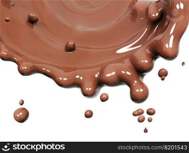 Hot me<ed milk chocolate sauce or syrup, dripped pouring chocolate wave or flow splash, cocoa drink or cream, abstract dessert background, choco splash, drink dessert, isolated, 3d rendering