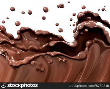 Hot melted milk chocolate sauce or syrup, pouring chocolate wave or flow splash, cocoa drink or cream, abstract dessert background, coffee splash, drink dessert, isolated, 3d rendering
