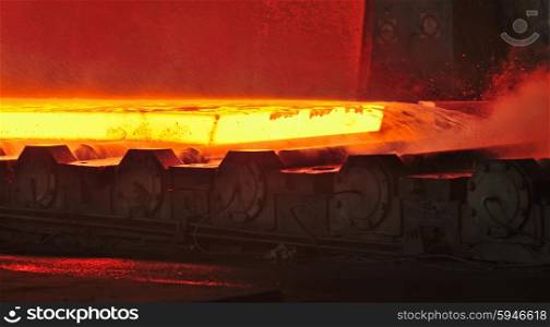 hot plate on conveyor inside of steel plant