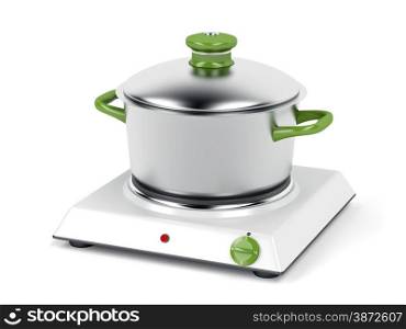 Hot plate with cooking pot on white background