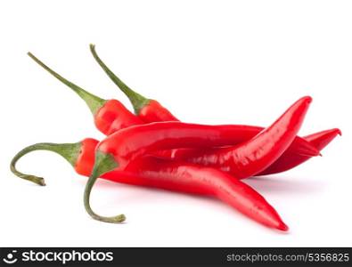 Hot red chili or chilli pepper isolated on white background cutout