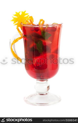 Hot red mulled wine isolated on white background