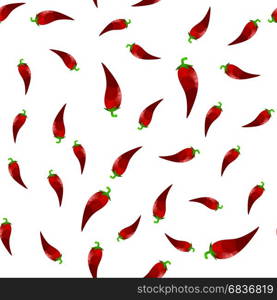 Hot Red Peppers Seamless Pattern on White Background. Hot Red Peppers Seamless Pattern