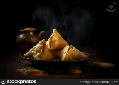 Hot samosa in plate. Meal cuisine. Generate Ai. Hot samosa in plate. Generate Ai