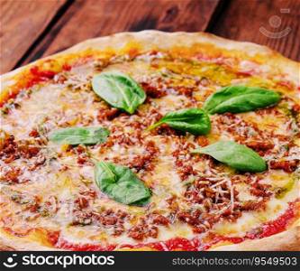 hot spicy pizza with minced meat
