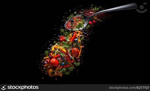 hot spicy seasonings on a spoon on a dark background
generative aii.