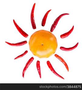 Hot Spicy Sun Indicating Chili Pepper And Food
