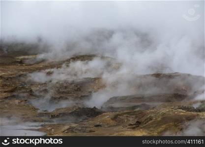 Hot Steam in Geothermal Area Krisuvik in Iceland