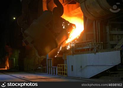 Hot steel pot in steel plant