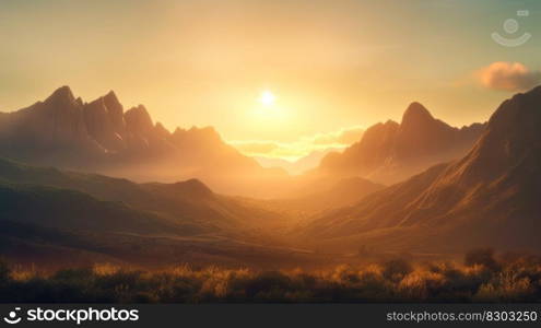 hot summer light, rising sun in the morning mountains travel landscape generative ai.