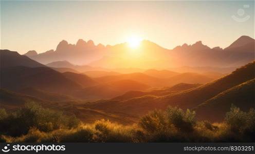 hot summer light, rising sun in the morning mountains travel landscape generative ai.
