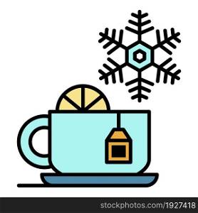 Hot tea cup icon. Outline hot tea cup vector icon color flat isolated. Hot tea cup icon color outline vector