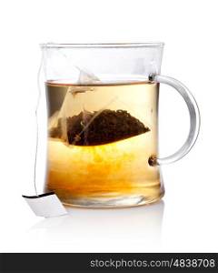 Hot tea. Glass of Tea with Bag End