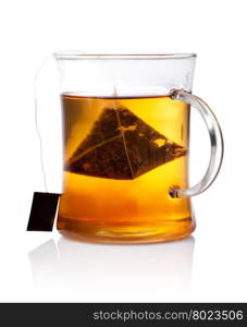 Hot tea. Glass of Tea with Bag End