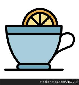Hot tea lemon cup icon. Outline hot tea lemon cup vector icon color flat isolated. Hot tea lemon cup icon color outline vector