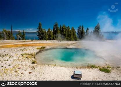 Hot thermal Ledge Spring in Yellowstone National Park, West Thumb Geyser Basin area, Wyoming, USA