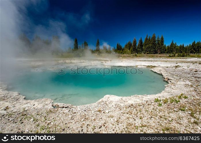 Hot thermal spring in Yellowstone National Park, West Thumb Geyser Basin area, Wyoming, USA
