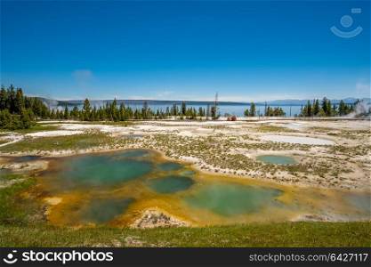 Hot thermal spring in Yellowstone National Park, West Thumb Geyser Basin area, Wyoming, USA