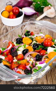 Hot Vegetable Salad with Olives and Feta Studio Photo. Hot Vegetable Salad with Olives and Feta