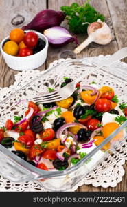 Hot Vegetable Salad with Olives and Feta Studio Photo. Hot Vegetable Salad with Olives and Feta