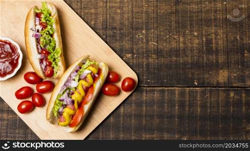 hotdogs cutboard with copy space