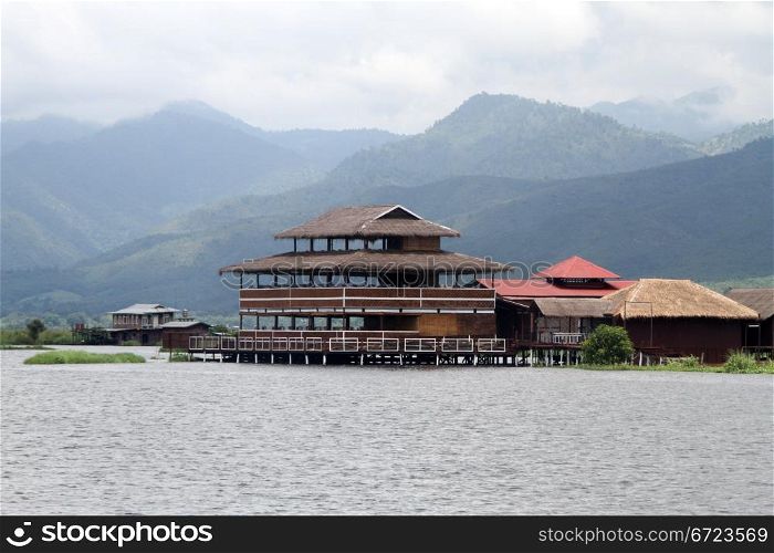 Hotel and restaurant on the Inle lake in Myanmar