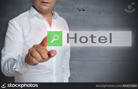 Hotel browser is operated by man concept.. Hotel browser is operated by man concept