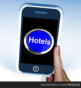 Hotel Button On Phone Shows Travel And Room. Hotel Button On Phone Showing Travel And Room
