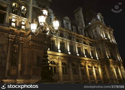 Hotel de Ville in Paris France at night