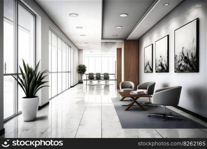 Hotel lobby interior, modern style. Neural network AI generated art. Hotel lobby interior, modern style. Neural network AI generated