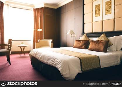Hotel luxury room with modern interior.