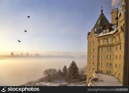 Hotel Macdonald Edmonton Sunrise over the foggy valley