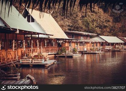 hotel on River Kwai in Kanchanaburi province, Thailand. Floating houses