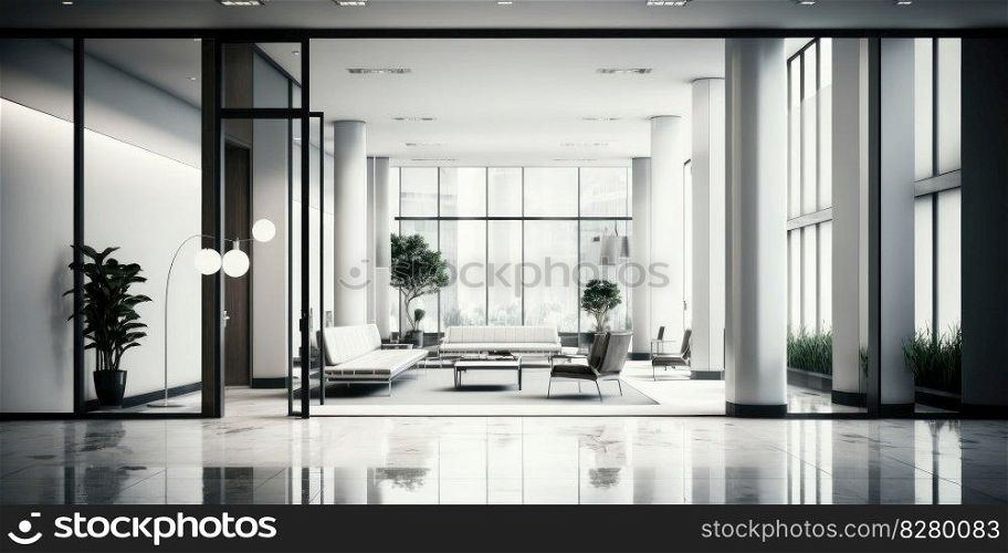 Hotel or office building lobby floor with modern interior. distinct generative AI image.. Hotel or office building lobby floor with modern interior