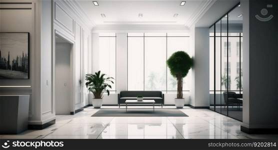 Hotel or office building lobby floor with modern interior. distinct generative AI image.. Hotel or office building lobby floor with modern interior