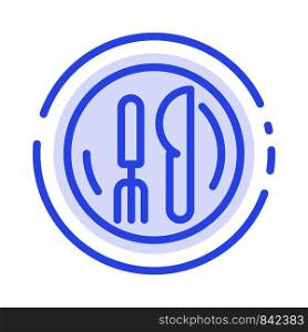 Hotel, Service, Knife, Plate Blue Dotted Line Line Icon