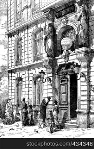 Hotel the Geographical Society of France, vintage engraved illustration. Journal des Voyages, Travel Journal, (1879-80).