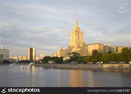 Hotel Ukraine and the Moscow River in the sunset. Moscow