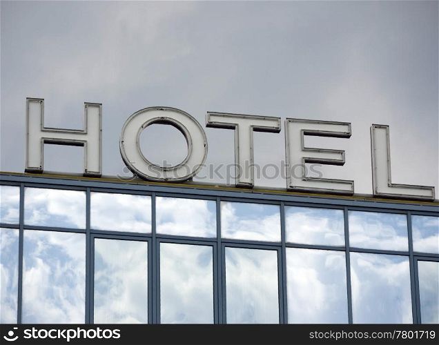 Hotel und Fenster. inscription Hotel above a front of windows