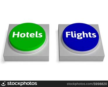Hotels Flights Buttons Showing Accomodation Or Flight