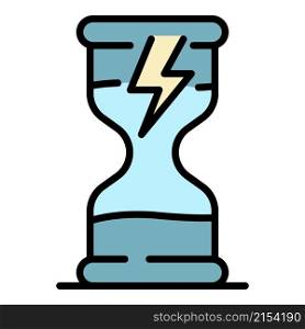 Hourglass and lightning icon. Outline ourglass and lightning vector icon color flat isolated. Hourglass and lightning icon color outline vector