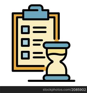 Hourglass and list icon. Outline hourglass and list vector icon color flat isolated. Hourglass and list icon color outline vector