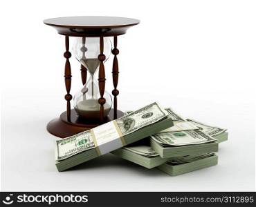 Hourglass and money. 3d