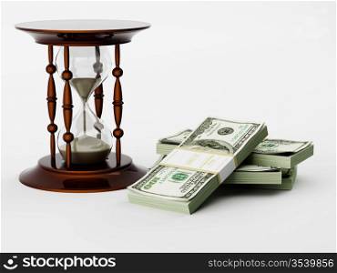 Hourglass and money. 3d