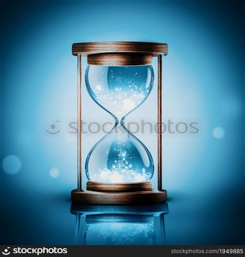Hourglass with Shining Light on Dark Blue Background